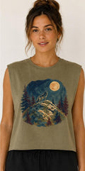 Howling Wolf Moon Forest, Muscle Tee | Night Sky Nature Graphic