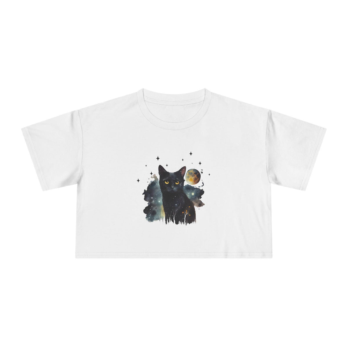 Black Cat Moon Art Crop Tee | Celestial Cat Graphic Top