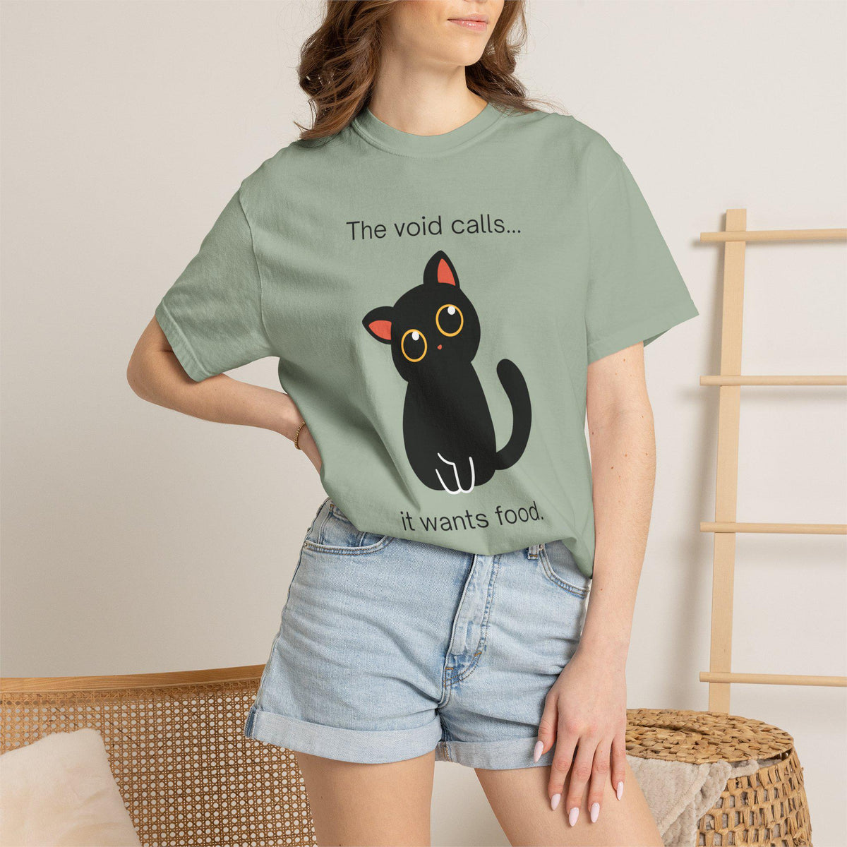 Black Cat T-Shirt | The Void Calls It Wants Food Graphic Tee