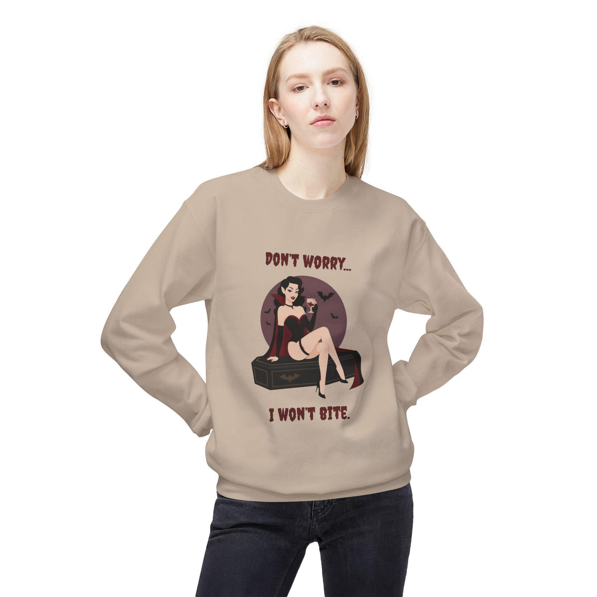 Vampire Pinup Girl Sweatshirt | Gothic Vampire Coffin Illustration