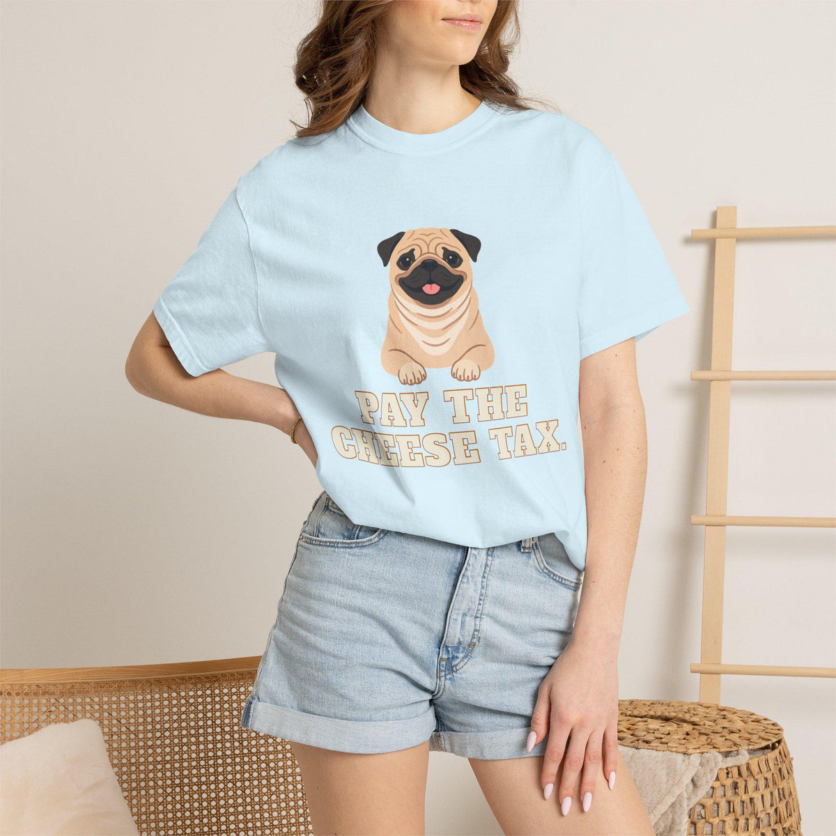 Pug Illustration T-Shirt | Pay the Cheese Tax Dog Tee