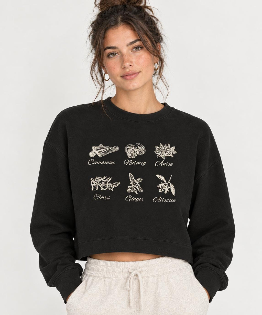 Autumn Spice Illustration Crop Sweatshirt | Minimal Fall Spice Design