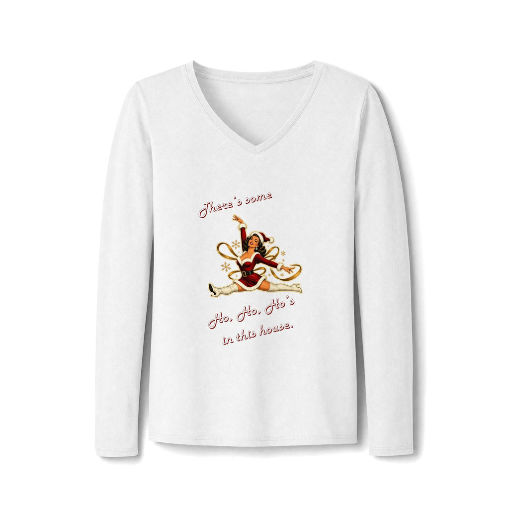 Mrs. Santa "Ho Ho Ho's in this house" Christmas Long Sleeve V-Neck Tee