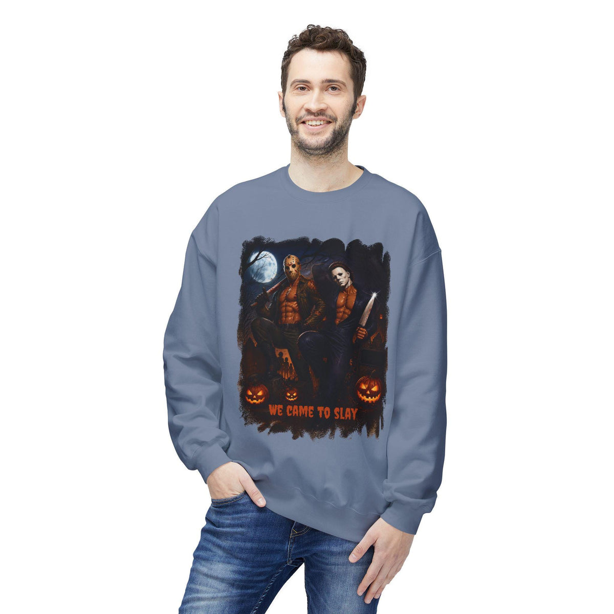 We Came to Slay Horror Icons Crewneck Sweatshirt | Halloween Pumpkin Night