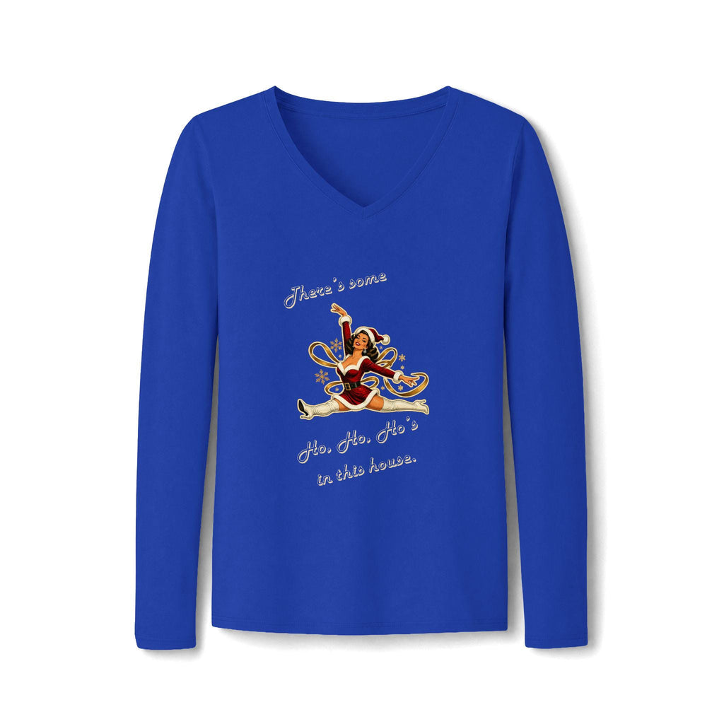 Mrs. Santa "Ho Ho Ho's in this house" Christmas Long Sleeve V-Neck Tee