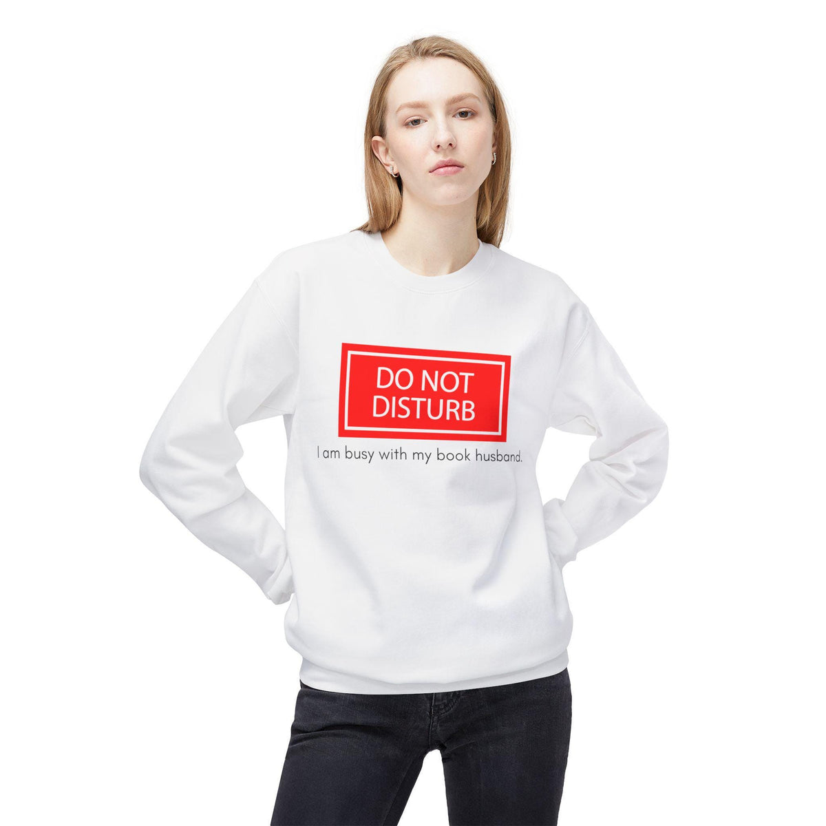 Unisex "I'm busy with my book husband" Midweight Softstyle Fleece Crewneck Sweatshirt
