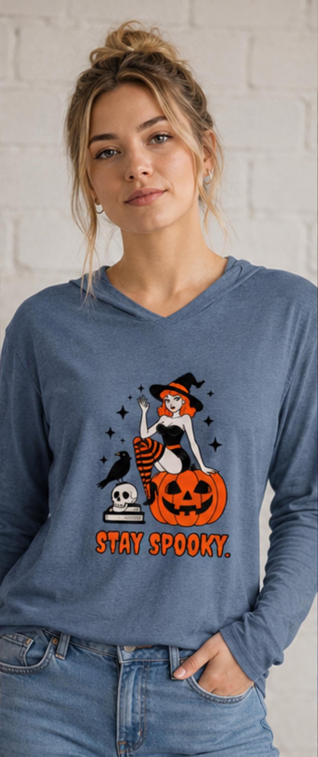 Stay Spooky Witch with Pumpkin Hoodie | Halloween Graphic Hoodie