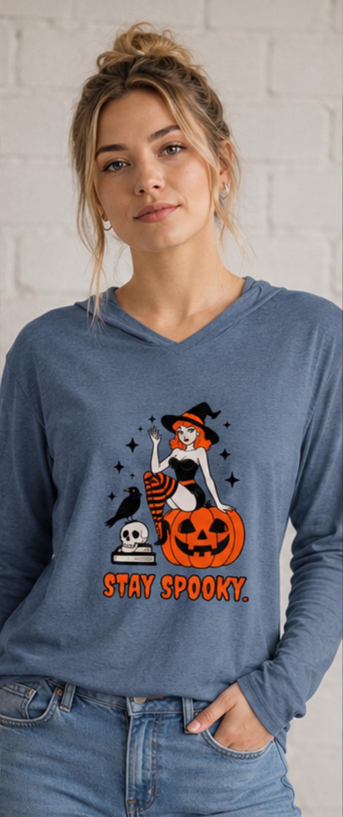 Stay Spooky Witch with Pumpkin Hoodie | Halloween Graphic Hoodie