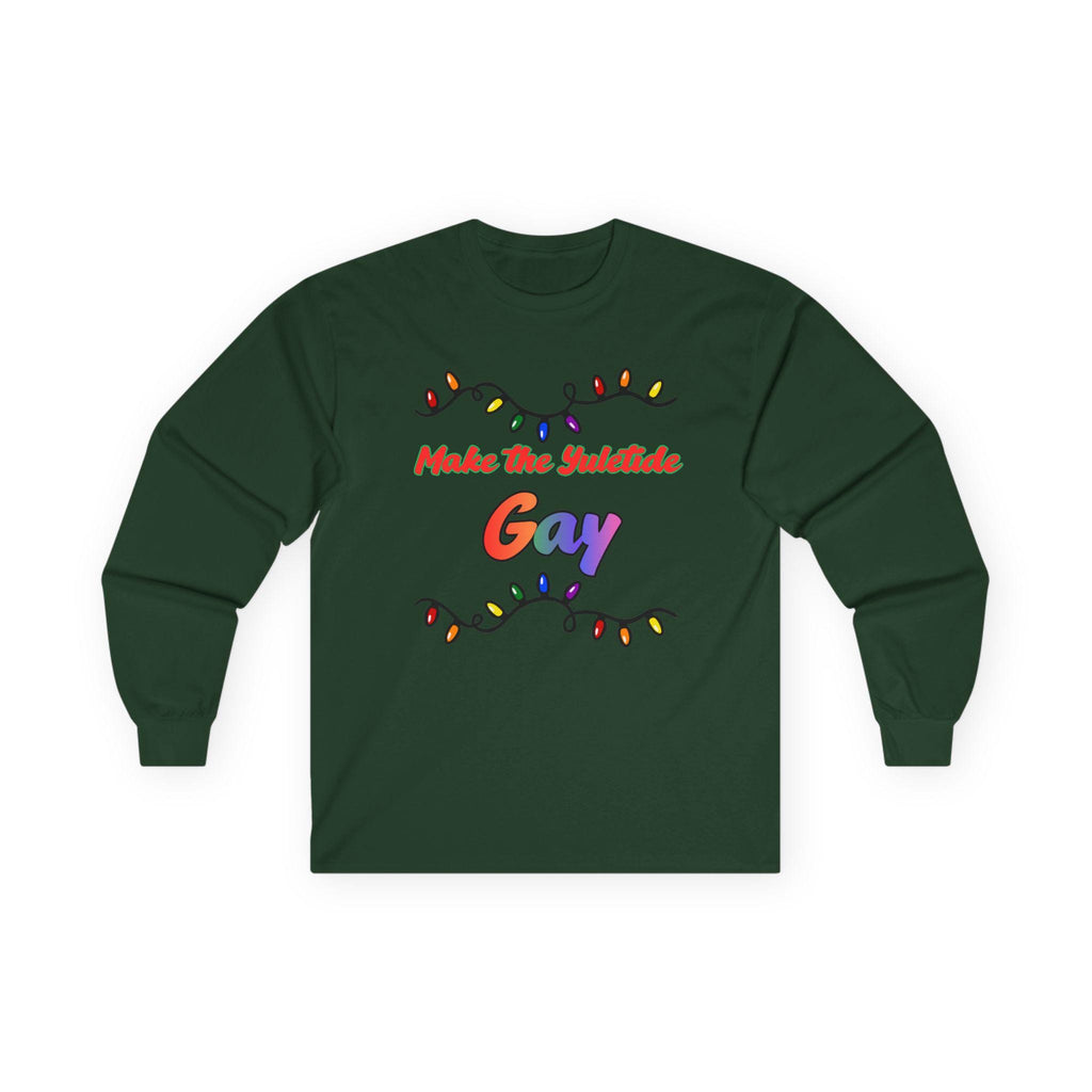 Make the Yuletide Gay Long Sleeve Tee | Rainbow Holiday Lights