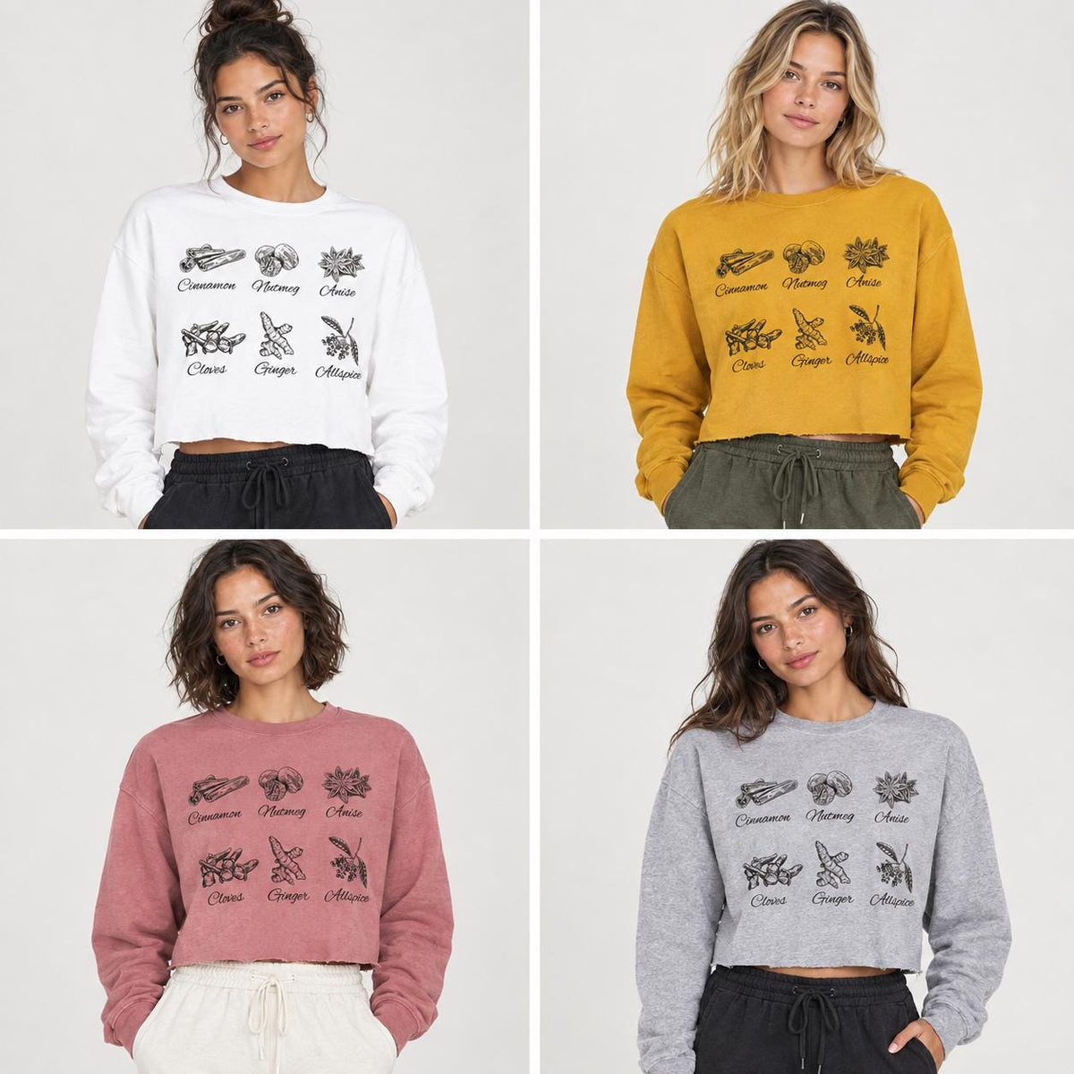 Autumn Spice Illustration Crop Long Sleeve Tee | Minimal Fall Spice Design