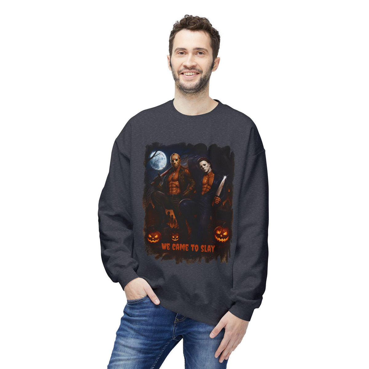 We Came to Slay Horror Icons Crewneck Sweatshirt | Halloween Pumpkin Night