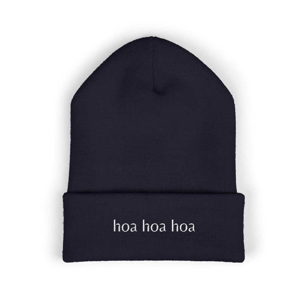 Embroidered Beanie: "Hoa" Cuffed Acrylic Hat – Spooky Season Accessory