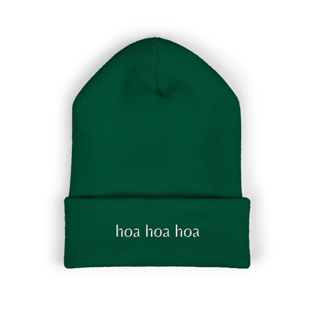 Embroidered Beanie: "Hoa" Cuffed Acrylic Hat – Spooky Season Accessory
