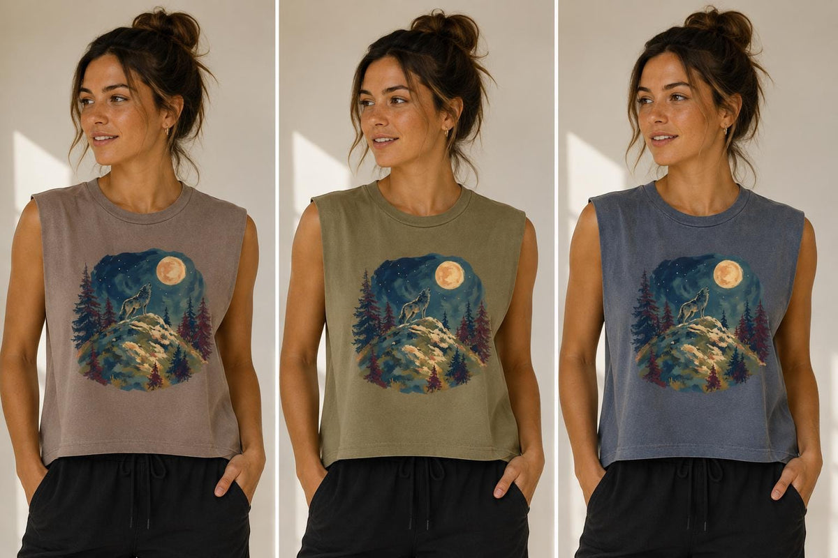 Howling Wolf Moon Forest, Muscle Tee | Night Sky Nature Graphic