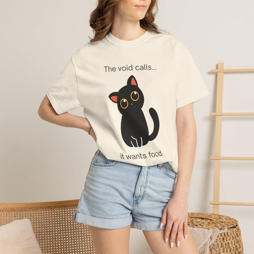 Black Cat T-Shirt | The Void Calls It Wants Food Graphic Tee