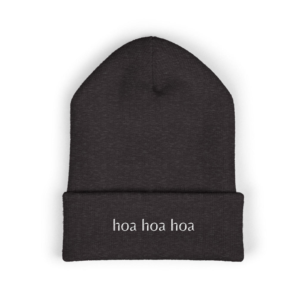 Embroidered Beanie: "Hoa" Cuffed Acrylic Hat – Spooky Season Accessory