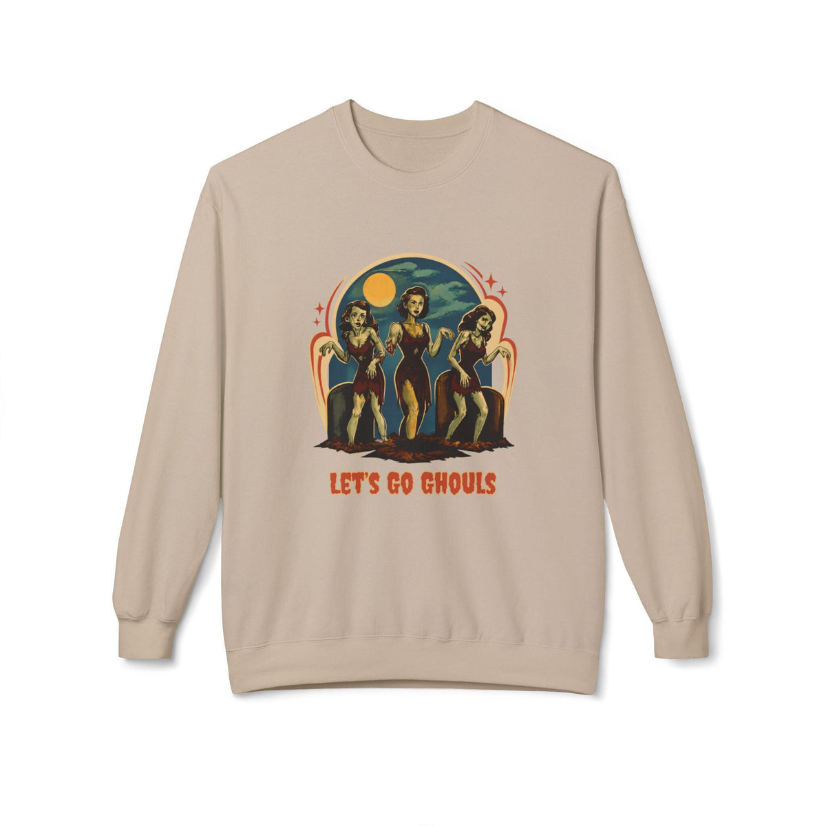 Let's Go Ghouls vintage pinup trio Crewneck Sweatshirt | retro horror vibe