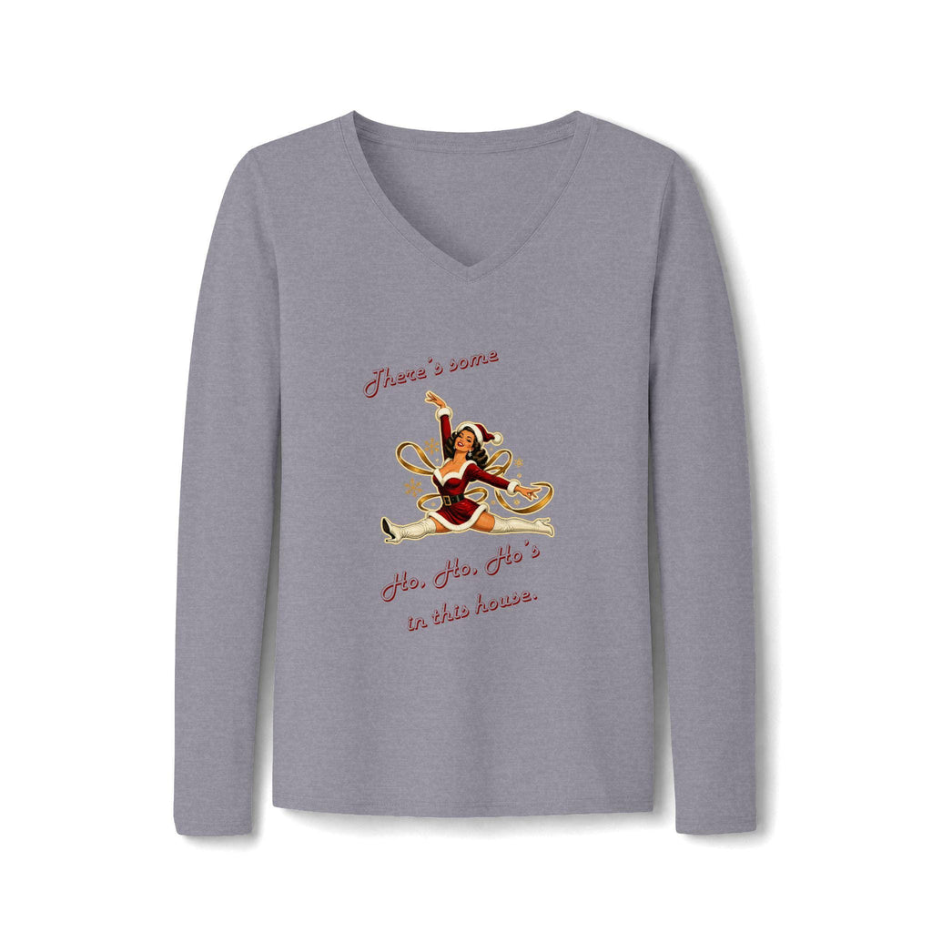 Mrs. Santa "Ho Ho Ho's in this house" Christmas Long Sleeve V-Neck Tee
