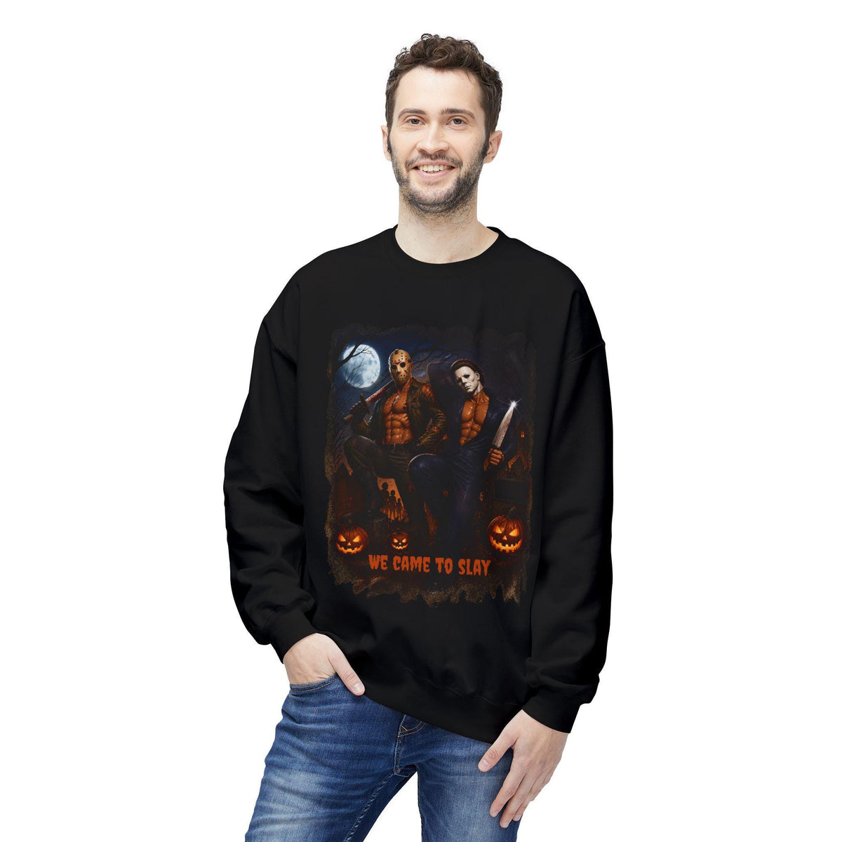 We Came to Slay Horror Icons Crewneck Sweatshirt | Halloween Pumpkin Night