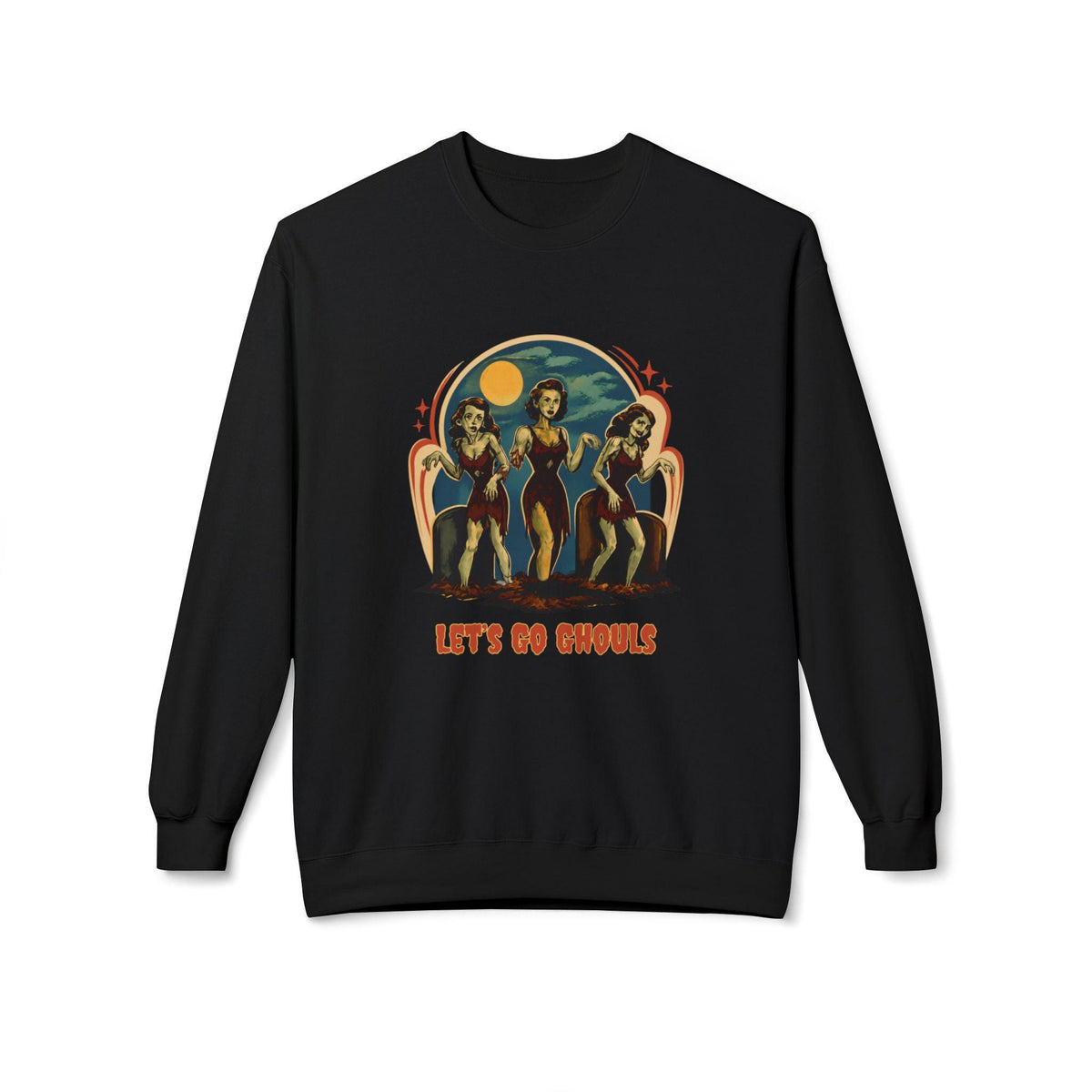 Let's Go Ghouls vintage pinup trio Crewneck Sweatshirt | retro horror vibe