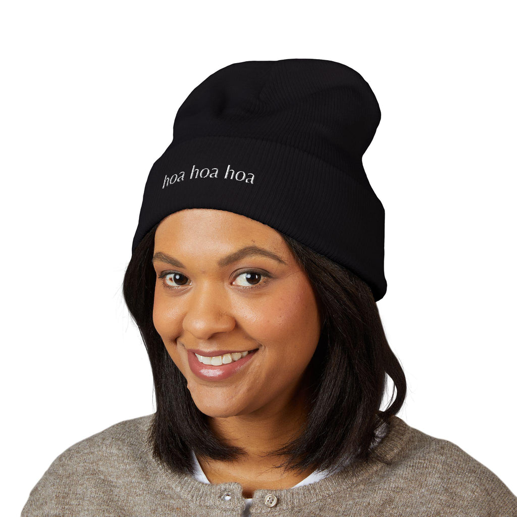Embroidered Beanie: "Hoa" Cuffed Acrylic Hat – Spooky Season Accessory