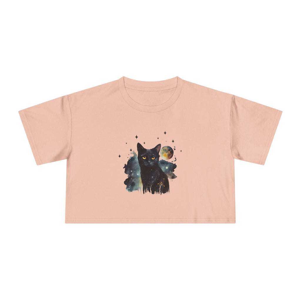 Black Cat Moon Art Crop Tee | Celestial Cat Graphic Top