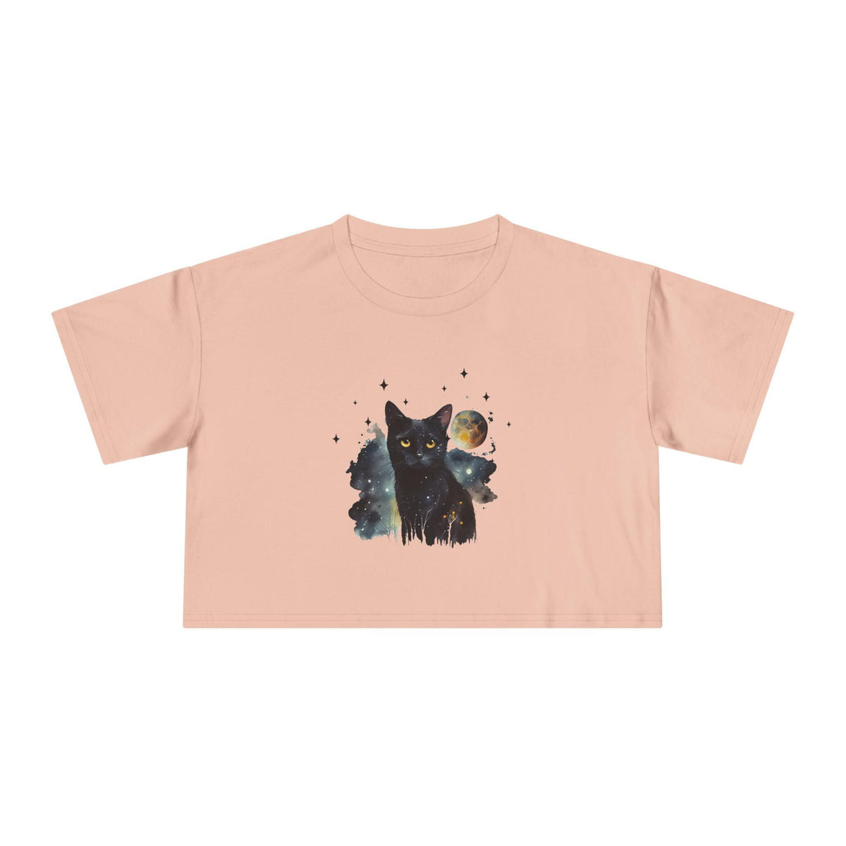 Black Cat Moon Art Crop Tee | Celestial Cat Graphic Top