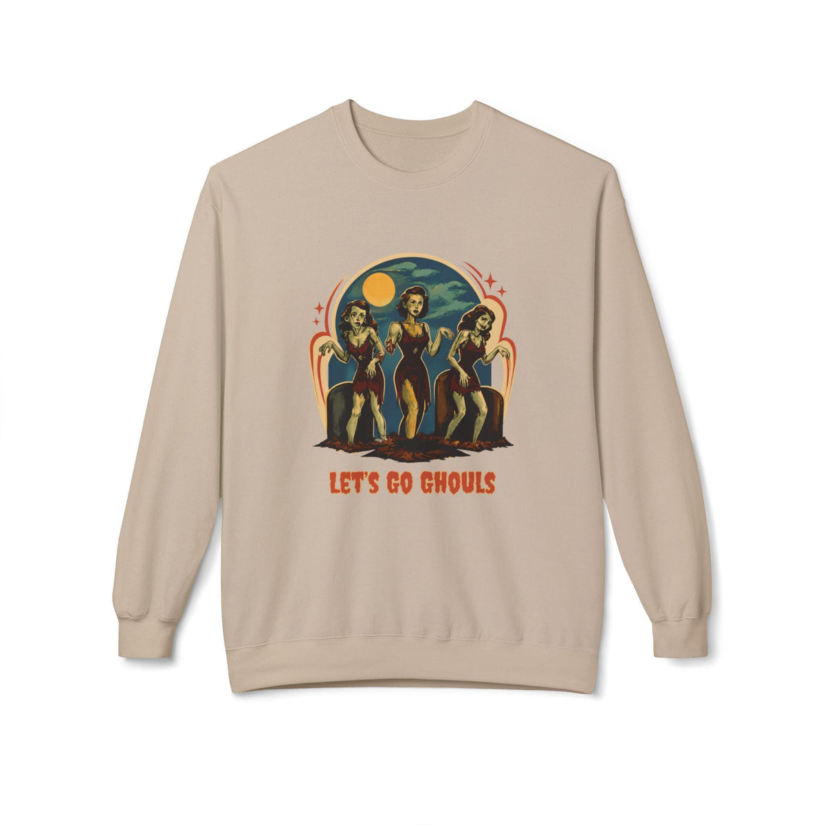 Let's Go Ghouls vintage pinup trio Crewneck Sweatshirt | retro horror vibe