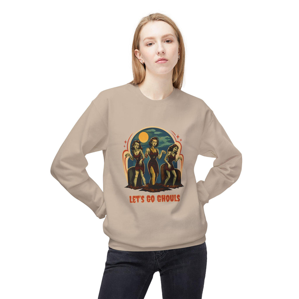 Let's Go Ghouls vintage pinup trio Crewneck Sweatshirt | retro horror vibe