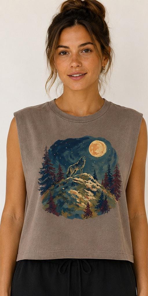 Howling Wolf Moon Forest, Muscle Tee | Night Sky Nature Graphic