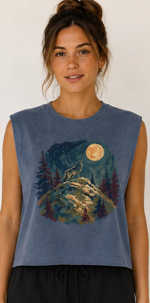 Howling Wolf Moon Forest, Muscle Tee | Night Sky Nature Graphic