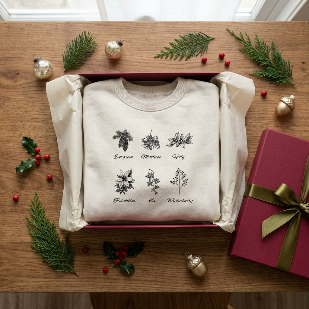Bone sweatshirt folded in a Christmas gift box