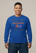 Butch female model wearing the Royal Yuletide Gay tee