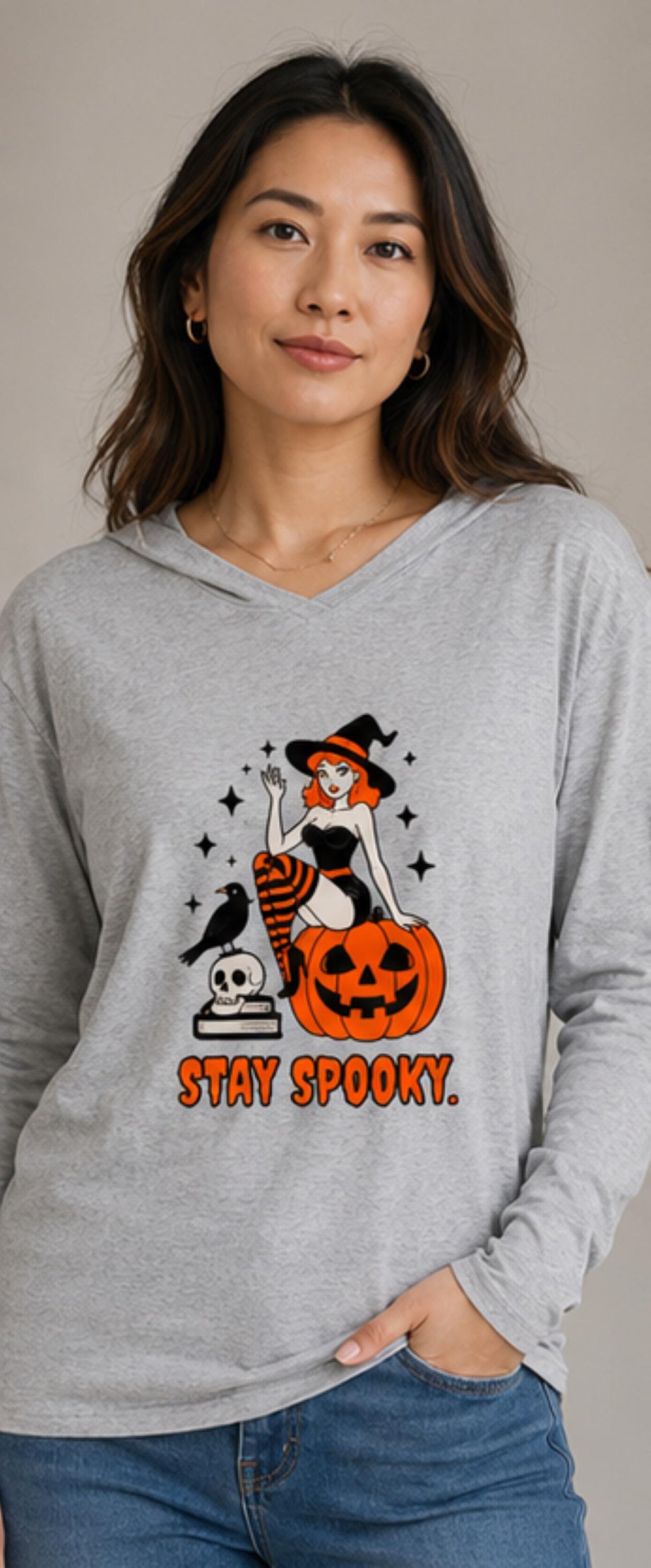 Stay Spooky Witch with Pumpkin Hoodie | Halloween Graphic Hoodie
