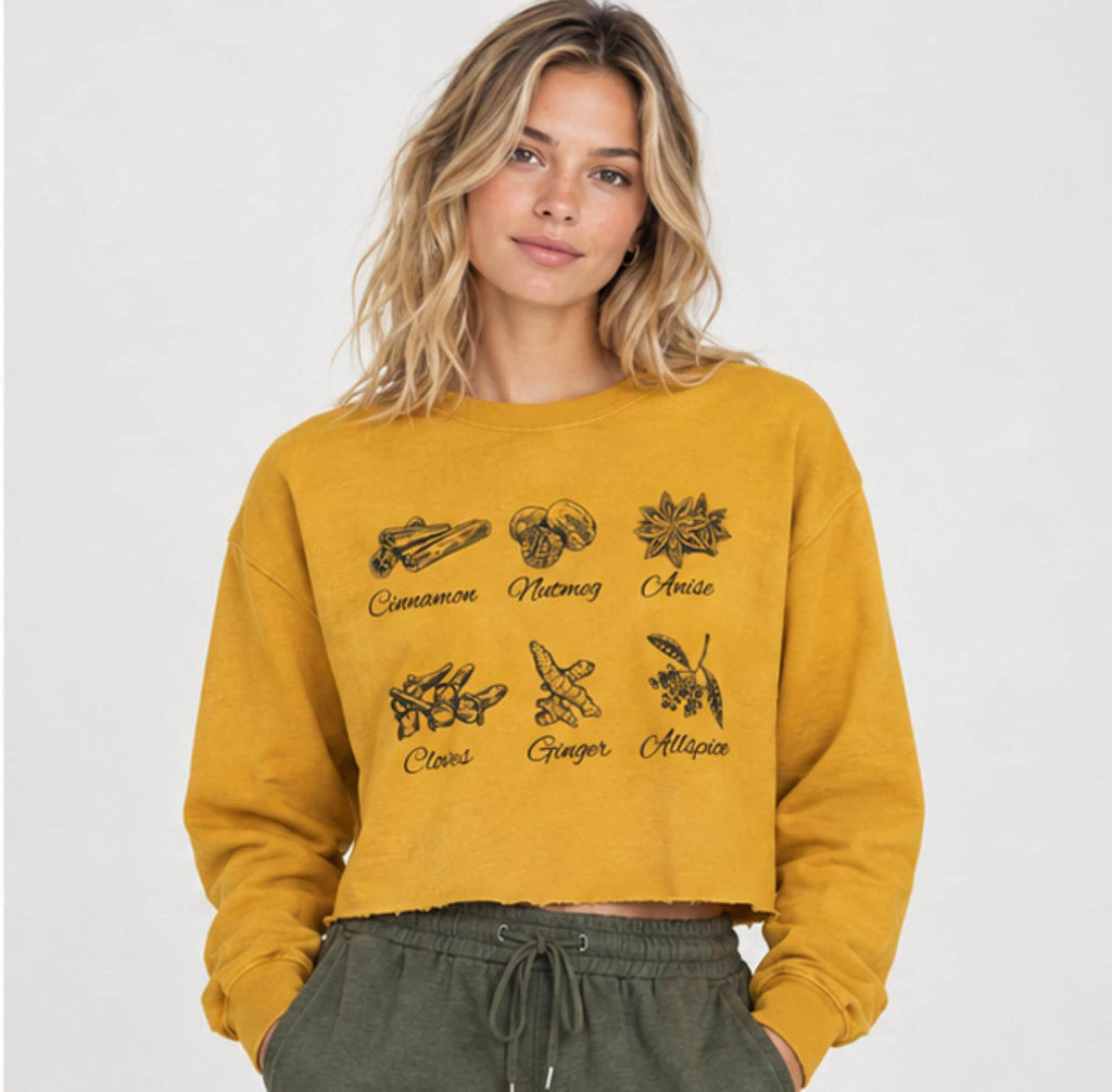 Autumn Spice Illustration Crop Long Sleeve Tee | Minimal Fall Spice Design