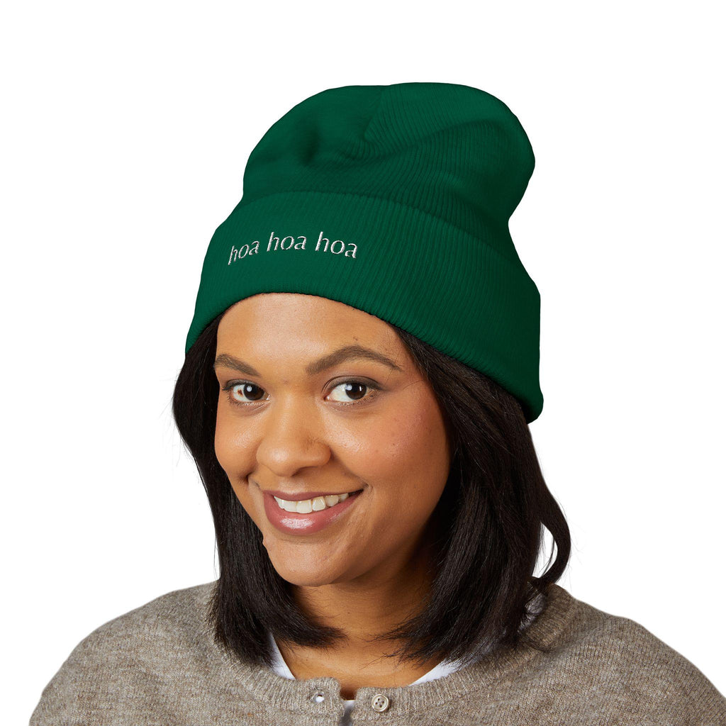 Embroidered Beanie: "Hoa" Cuffed Acrylic Hat – Spooky Season Accessory