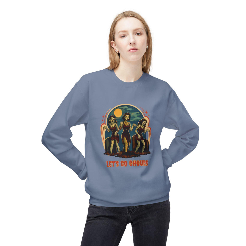 Let's Go Ghouls vintage pinup trio Crewneck Sweatshirt | retro horror vibe
