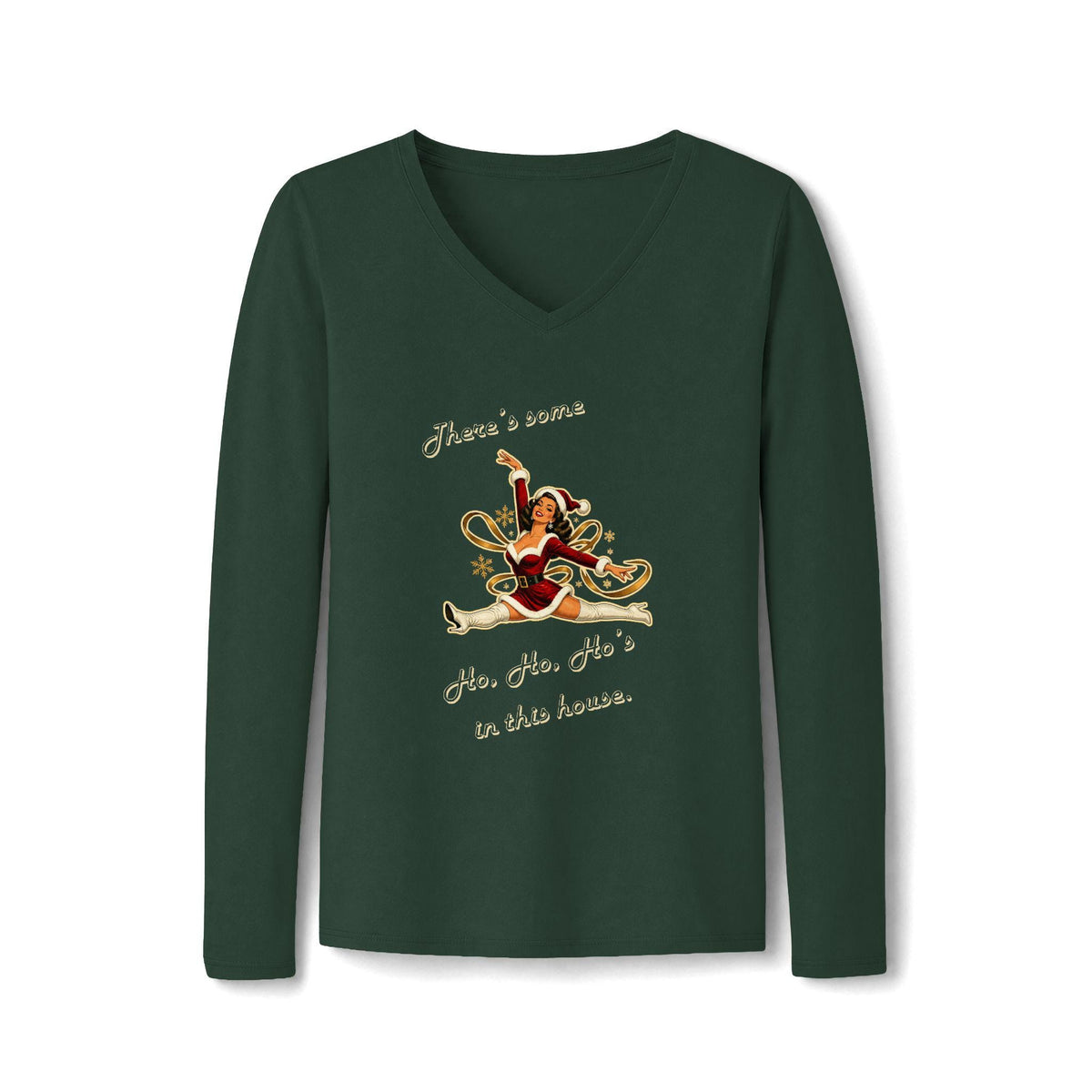 Mrs. Santa "Ho Ho Ho's in this house" Christmas Long Sleeve V-Neck Tee