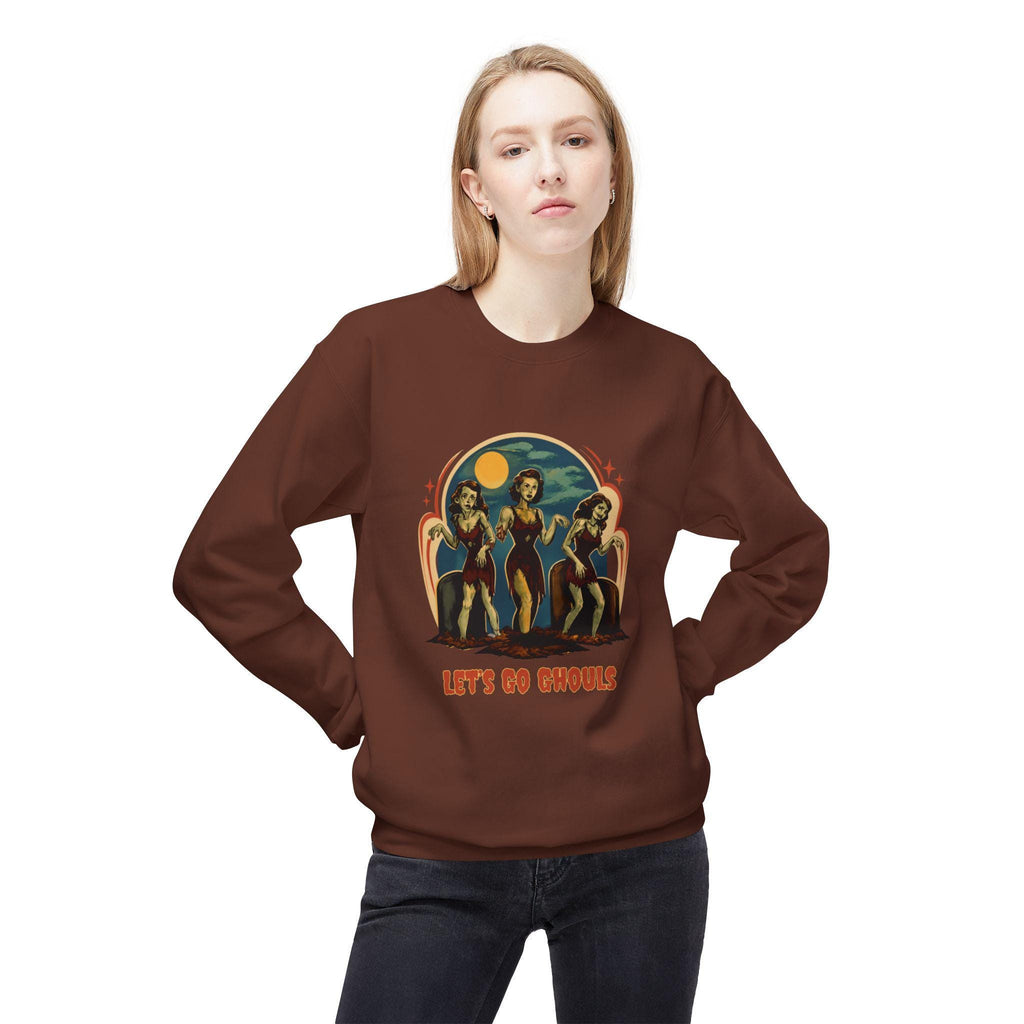 Let's Go Ghouls vintage pinup trio Crewneck Sweatshirt | retro horror vibe