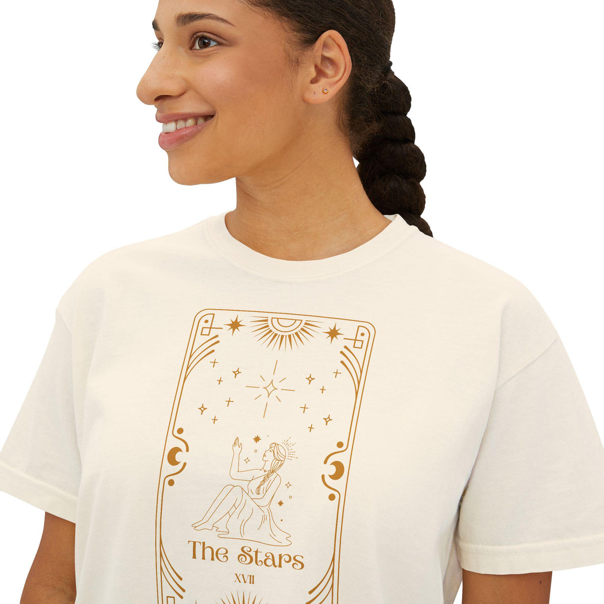Tarot The Stars Graphic Tee | Women's Boxy Tee, mystical occult design