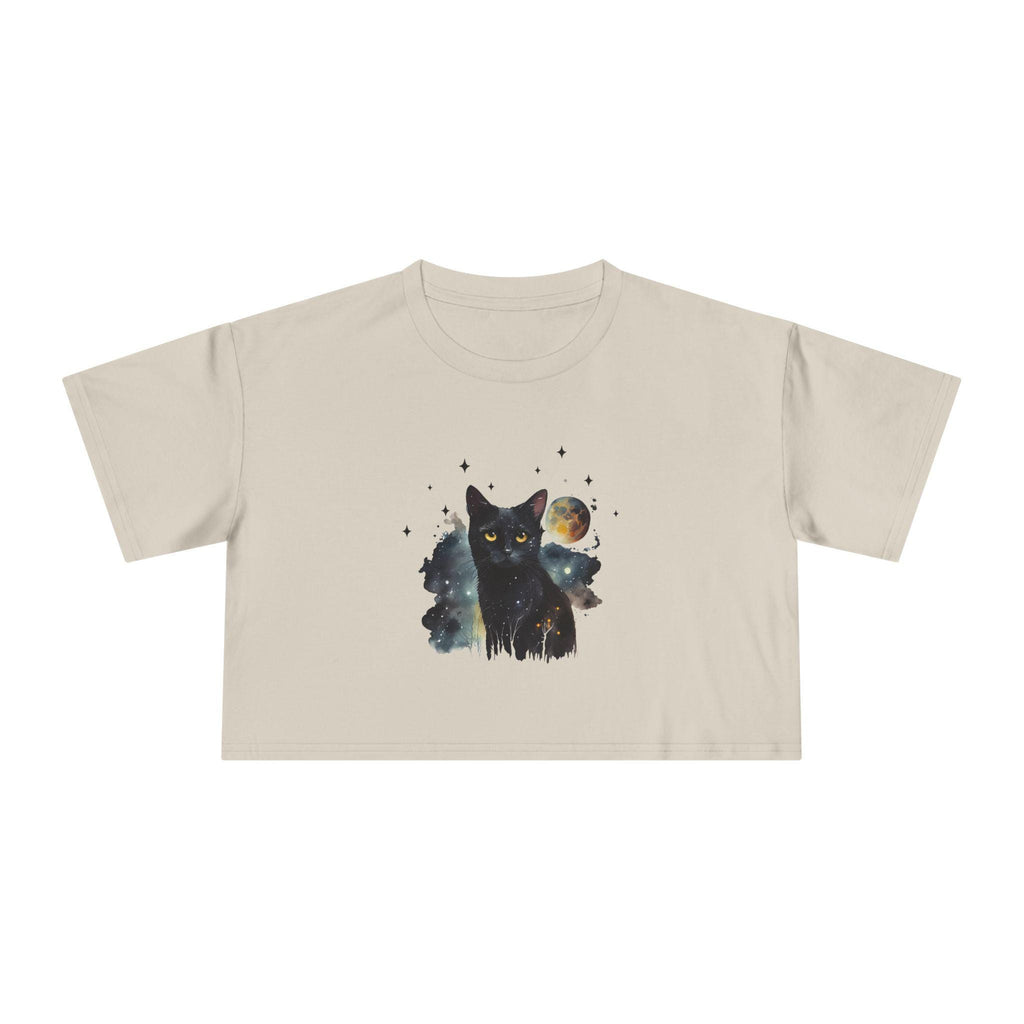 Black Cat Moon Art Crop Tee | Celestial Cat Graphic Top