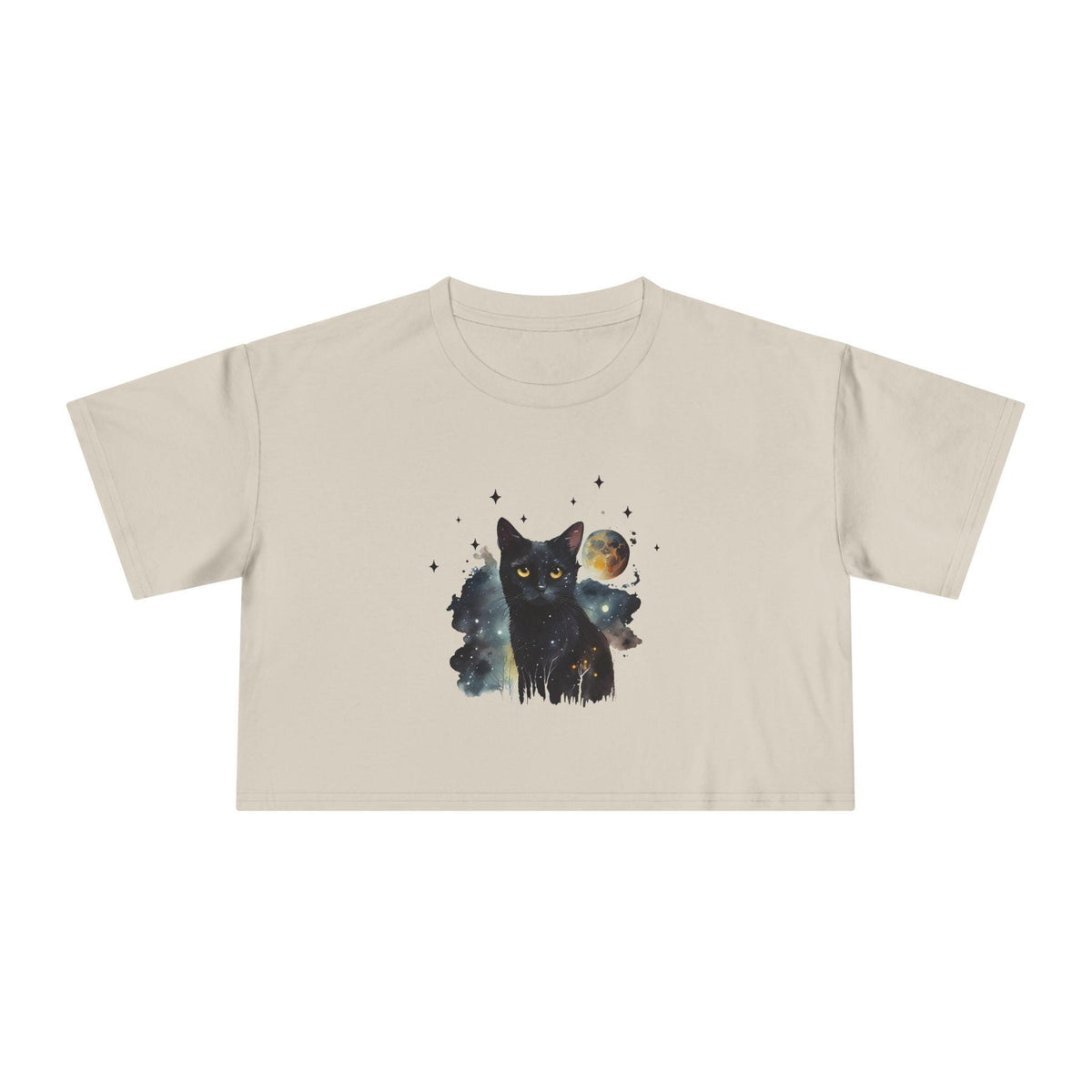 Black Cat Moon Art Crop Tee | Celestial Cat Graphic Top