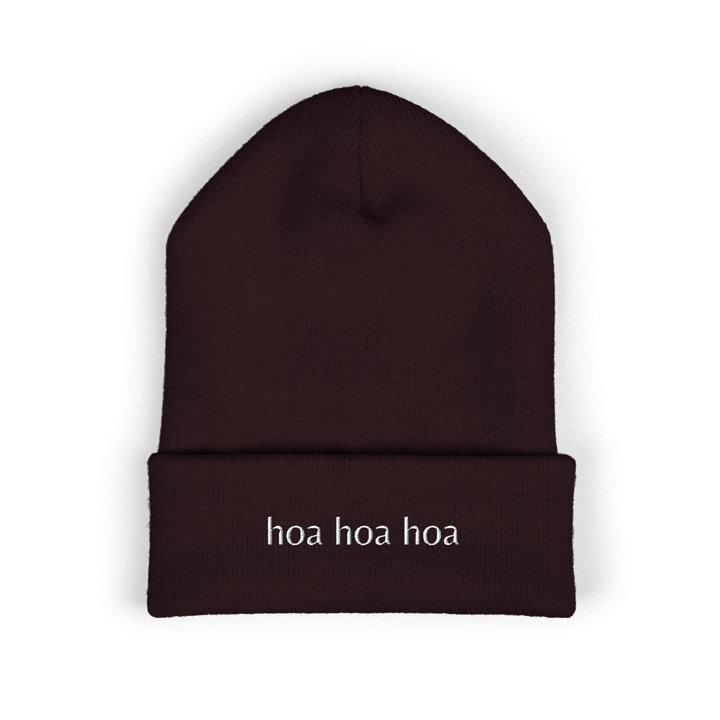 Embroidered Beanie: "Hoa" Cuffed Acrylic Hat – Spooky Season Accessory